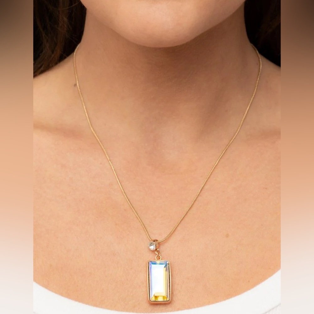Paparazzi Gold Necklace with Iridescent Pendant